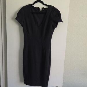 L'AGENCE Black Sheath Mini Dress V-Neck Short Sleeve